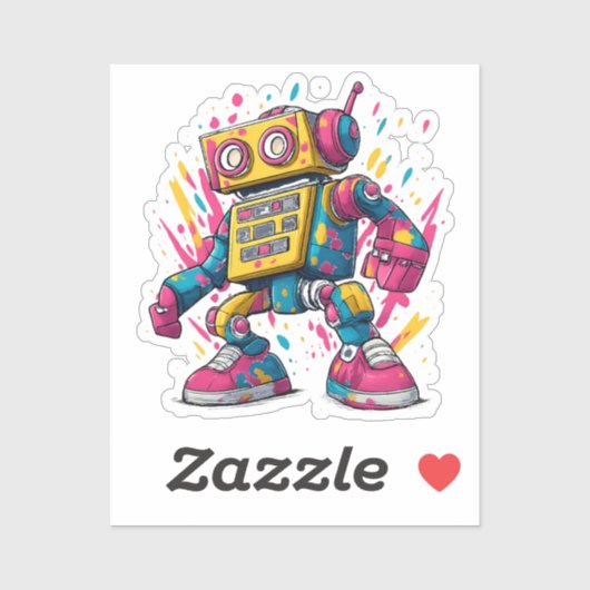 Graffiti Bot – Sticker van een urbane cartoonrobot (Vel)