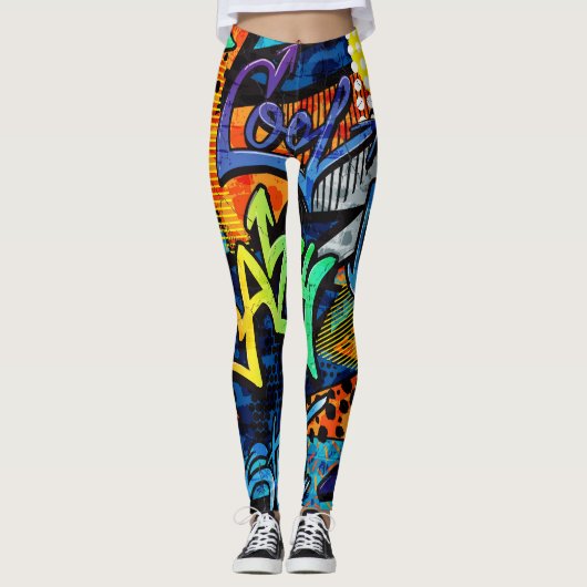 Graffiti Bricks: Urban Abstract Leggings (Voorkant)