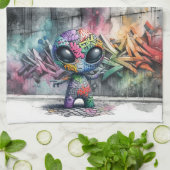 Graffiti buitenaardse keukenhanddoek (Gevouwen)