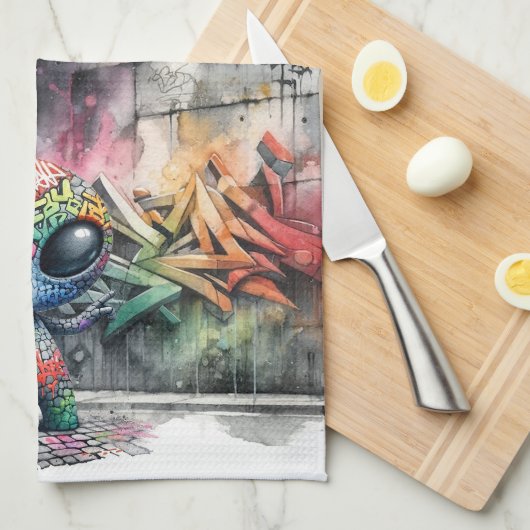 Graffiti buitenaardse keukenhanddoek (Quarter Fold)