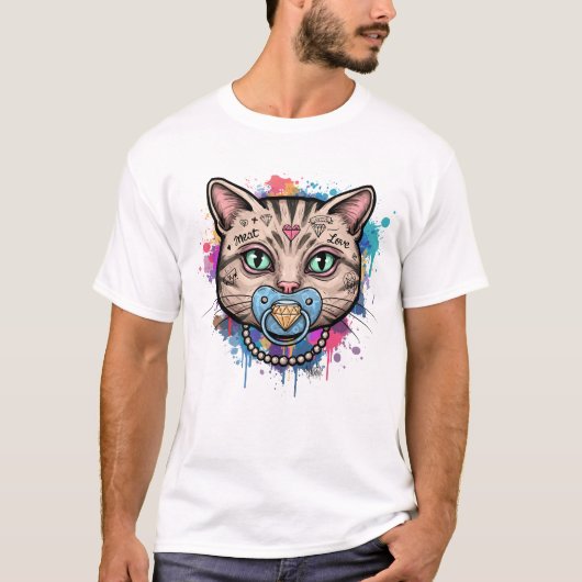 Graffiti Cat Face T-shirt (Voorkant)