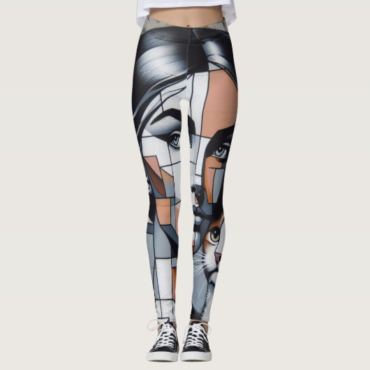 Graffiti Cat Lady Leggings (Voorkant)