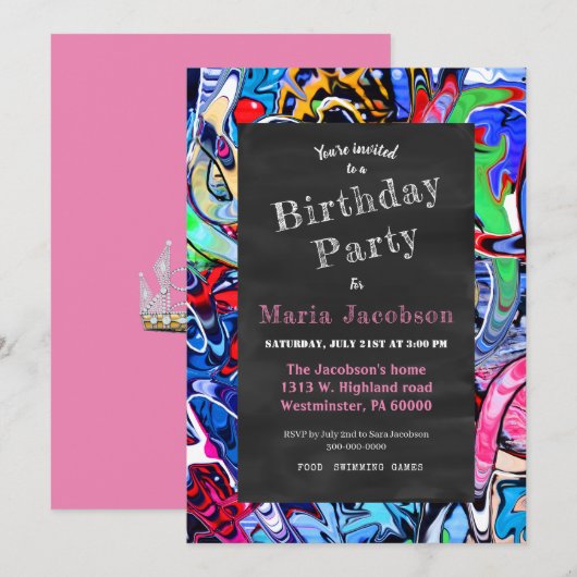 Graffiti chalkboard prinses kaart (Voorkant / Achterkant)