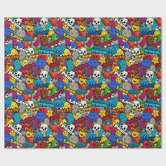 Graffiti Characters Party Love Cadeaupapier (Vlak)