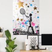 Graffiti Child Catching Stars - Stedelijke kunst i Poster (Thuiskantoor)