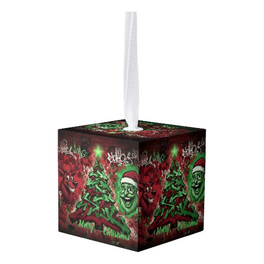 Graffiti Christmas Cube Ornament (Achter hoekig)