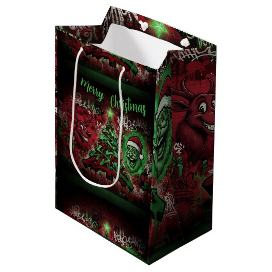 Graffiti Christmas Gift Bag Medium Medium Cadeauzakje (Voorkant Gekanteld)