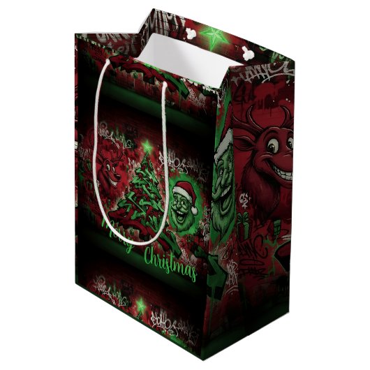 Graffiti Christmas Gift Bag Medium Medium Cadeauzakje (Achterkant Gekanteld)