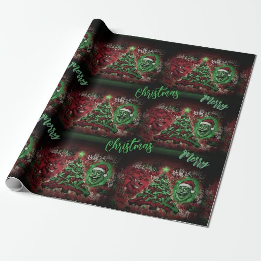Graffiti Christmas Matte Wrapping Paper Cadeaupapier (Uitgerold)