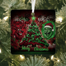 Graffiti Christmas Square Metal Ornament