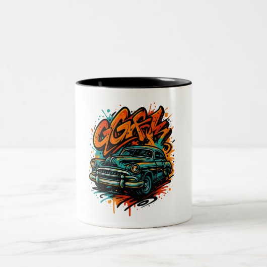 Graffiti Classic Car Mug Tweekleurige Koffiemok (Center)