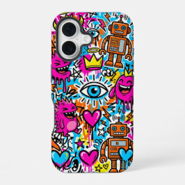 Graffiti Collage Patroon Hoestekking iPhone 16 Hoesje