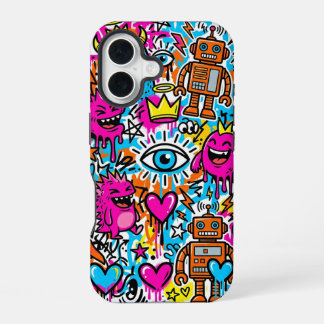 Graffiti Collage Patroon Hoestekking iPhone 16 Hoesje
