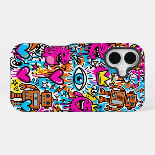 Graffiti Collage Pattern Phone Case iPhone 16 Hoesje (Achterkant horizontaal)