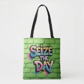 Graffiti Colorful Text Saying Seize The Day Tote Bag (Voorkant)