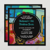Graffiti Cool Face Birthday Invitation Kaart (Voorkant / Achterkant)