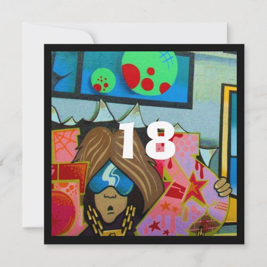 Graffiti Cool Face Birthday Invitation Kaart (Achterkant)