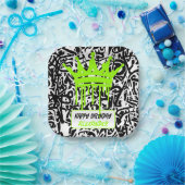 Graffiti Crown Black Green Happy Birthday Papieren Bordje (Feest)