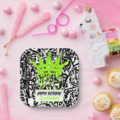 Graffiti Crown Black Green Happy Birthday Papieren Bordje (Feest)