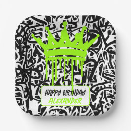 Graffiti Crown Black Green Happy Birthday Papieren Bordje