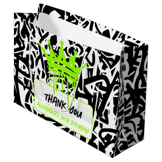 Graffiti Crown Green Black Verjaardag Bedankt Groot Cadeauzakje (Voorkant Gekanteld)