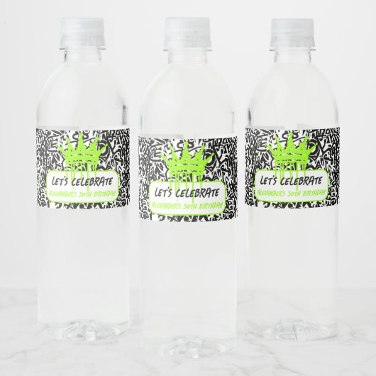 Graffiti Crown Green Laten we onze verjaardag vier Waterfles Etiket (Flessen)