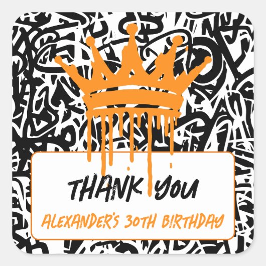 Graffiti Crown Sinaasappel Zwart Bedankt Vierkante Sticker (Voorkant)