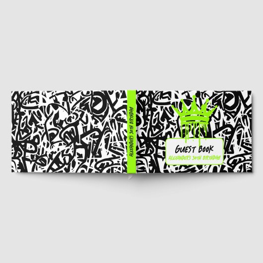 Graffiti Crown Zwart Groen Verjaardag Gastenboek (Volledig)