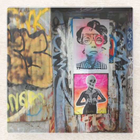 Graffiti deur 4 Onderzetter Glazen Onderzetter (Voorkant)