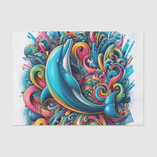 Graffiti Dolfijn Regenboog van kleuren Decoupage Tissuepapier (Voorkant)