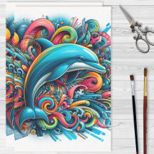 Graffiti Dolfijn Regenboog van kleuren Decoupage