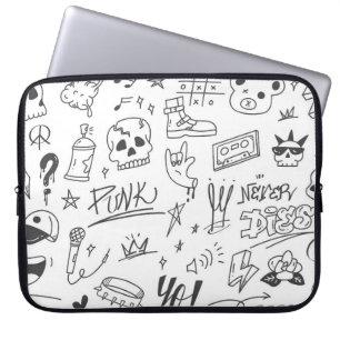 Graffiti Doodles: Punk muziek krabbelen Laptop Sleeve