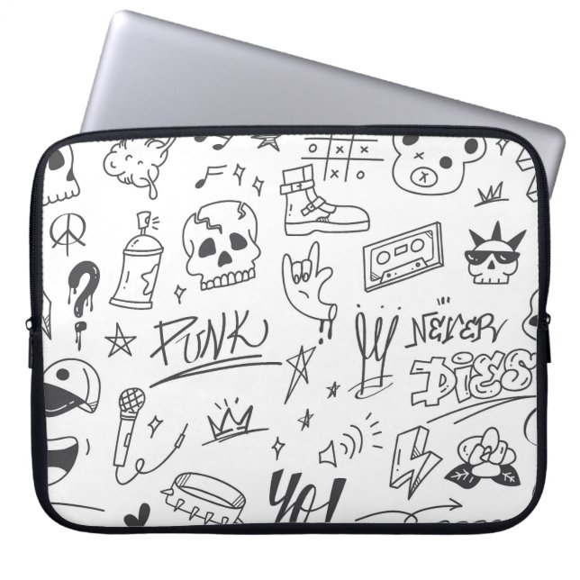 Graffiti Doodles: Punk muziek krabbelen Laptop Sleeve (Voorkant)