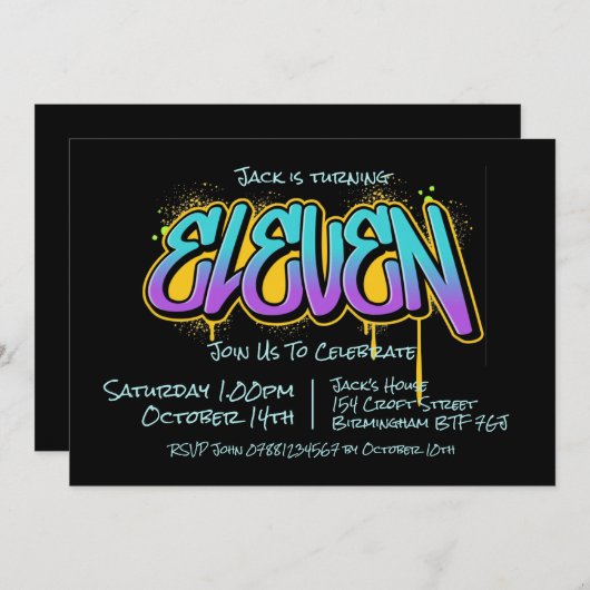 Graffiti Eleven Invitation Kaart (Voorkant / Achterkant)