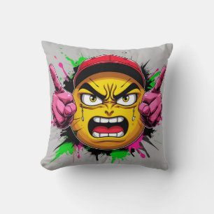 "Graffiti Emoji Rage – Boze gezicht met pet en mid Kussen
