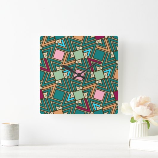 Graffiti Explosion Modern Geometric Pattern  Vierkante Klok (Huis)