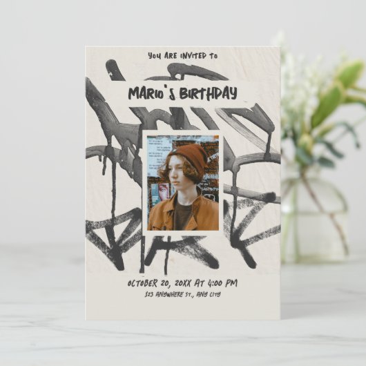  graffiti foto verjaardag kaart (Staand voorkant)