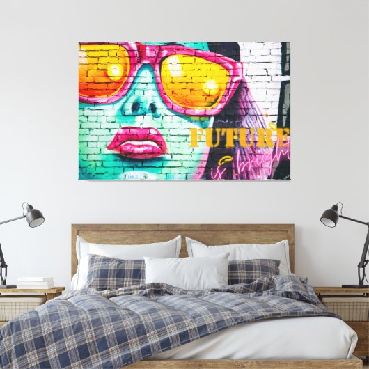Graffiti Future is helder neonmeisje en zonnebrill Canvas Afdruk (Insitu (Slaapkamer))