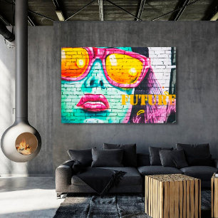 Graffiti Future is helder neonmeisje en zonnebrill Canvas Afdruk