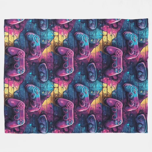 Graffiti Game Controller Urban Pattern Gamer Room Fleece Deken (Voorkant (Horizontaal))