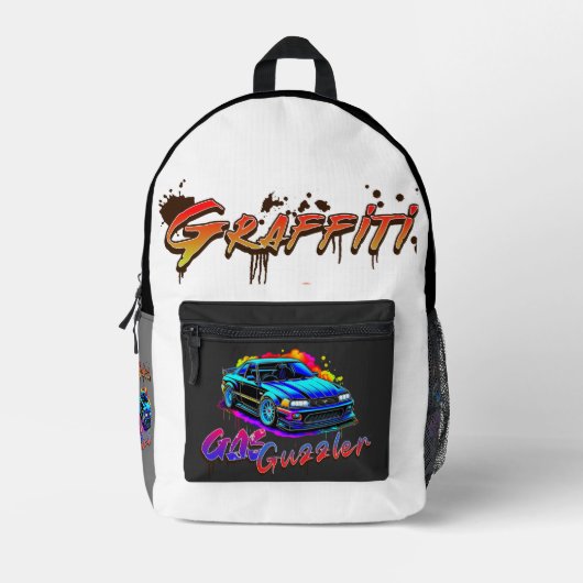 GRAFFITI GAS GUZZLER - DRIFT CAR BEDRUKTE RUGZAK (Voorkant)