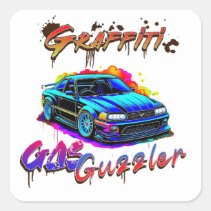 GRAFFITI GAS GUZZLER - DRIFT CAR VIERKANTE STICKER