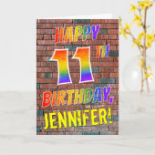 Graffiti Geïnspireerd Rainbow Look HAPPY 11TH BIRT Kaart (Gele Bloem)