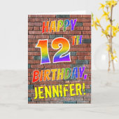 Graffiti Geïnspireerd Rainbow Look HAPPY 12TH BIRT Kaart (Gele Bloem)