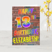 Graffiti Geïnspireerd Rainbow Look HAPPY 13TH BIRT Kaart (Gele Bloem)