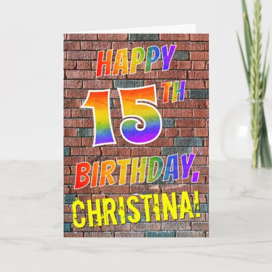Graffiti Geïnspireerd Rainbow Look HAPPY 15TH BIRT Kaart (Voorkant)