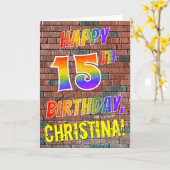 Graffiti Geïnspireerd Rainbow Look HAPPY 15TH BIRT Kaart (Gele Bloem)