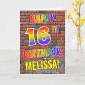 Graffiti Geïnspireerd Rainbow Look HAPPY 16E VERJA Kaart (Gele Bloem)