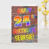 Graffiti Geïnspireerd Rainbow Look HAPPY 24TH BIRT Kaart (Gele Bloem)