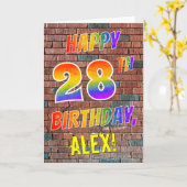 Graffiti Geïnspireerd Rainbow Look HAPPY 28TH BIRT Kaart (Gele Bloem)